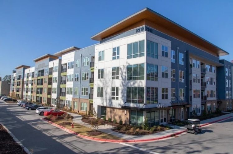 Commercial buildings with stucco facade finishing